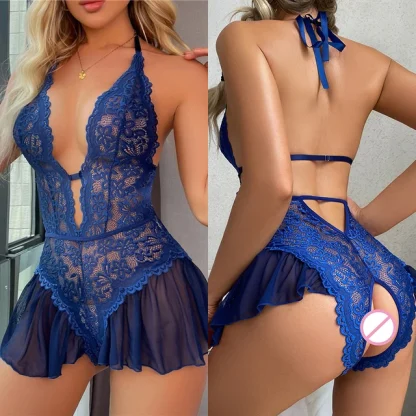 Deep V-neck Lace Bodysuit with Ruffle Design - Image 13