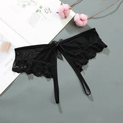 Open Crotch Lace G-string with Bowknot Decor - Image 3