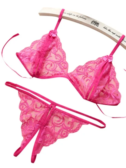 Tie-Up Triangle Bra with Crotchless G-string - Image 5