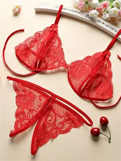 Tie-Up Triangle Bra with Crotchless G-string - Image 3