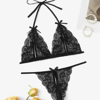 Tie-Up Triangle Bra with Crotchless G-string