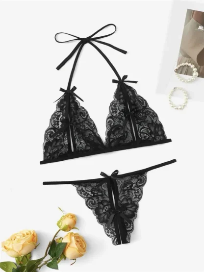 Tie-Up Triangle Bra with Crotchless G-string