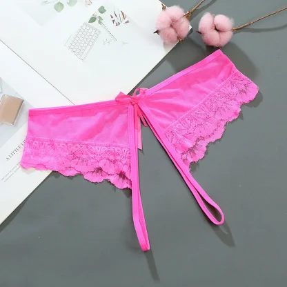 Open Crotch Lace G-string with Bowknot Decor - Image 5