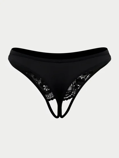 Black Comfortable Panty with Open Crotch - Image 3