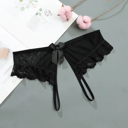 Open Crotch Lace G-string with Bowknot Decor