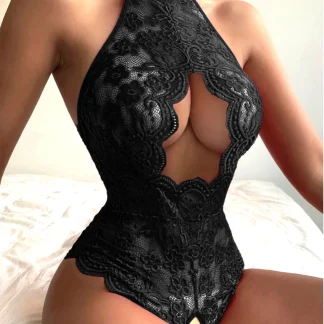 Front Cutout Bodysuit with Halter Neckline