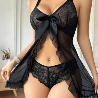 Flyaway Sheer Babydoll with Lace Panty