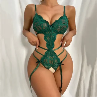 Multi Strap Crotchless Teddies with Lace