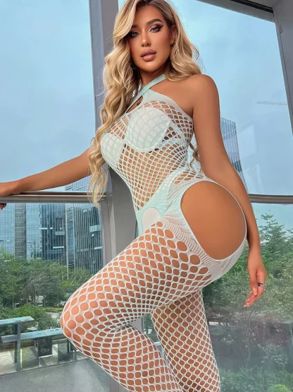 Open Crotch Bodystocking with Halter Design - Image 11