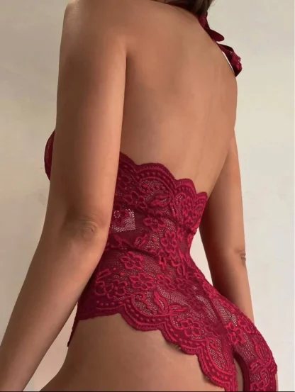 Front Cutout Bodysuit with Halter Neckline - Image 2
