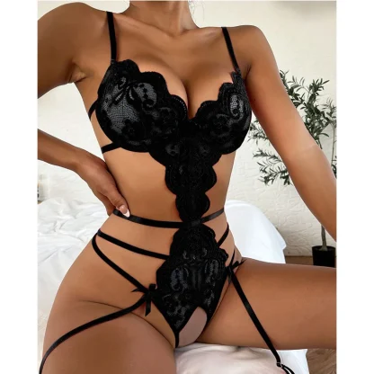 Multi Strap Crotchless Teddies with Lace - Image 15