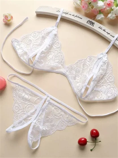 Tie-Up Triangle Bra with Crotchless G-string - Image 2