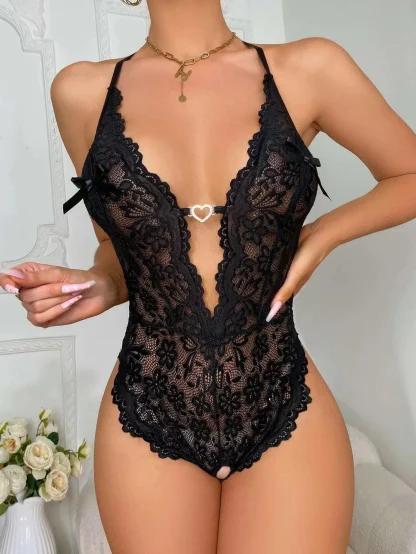 Lace Bodysuit with Plunging Neckline - Image 14